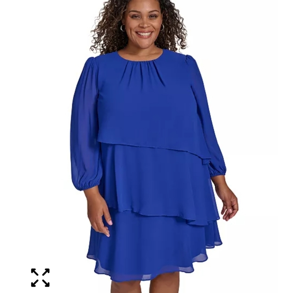 $109 Jessica Howard Shift Dress Sz 16 Plus Tiered Pink Chiffon Long Sleeves Date - Picture 4 of 16